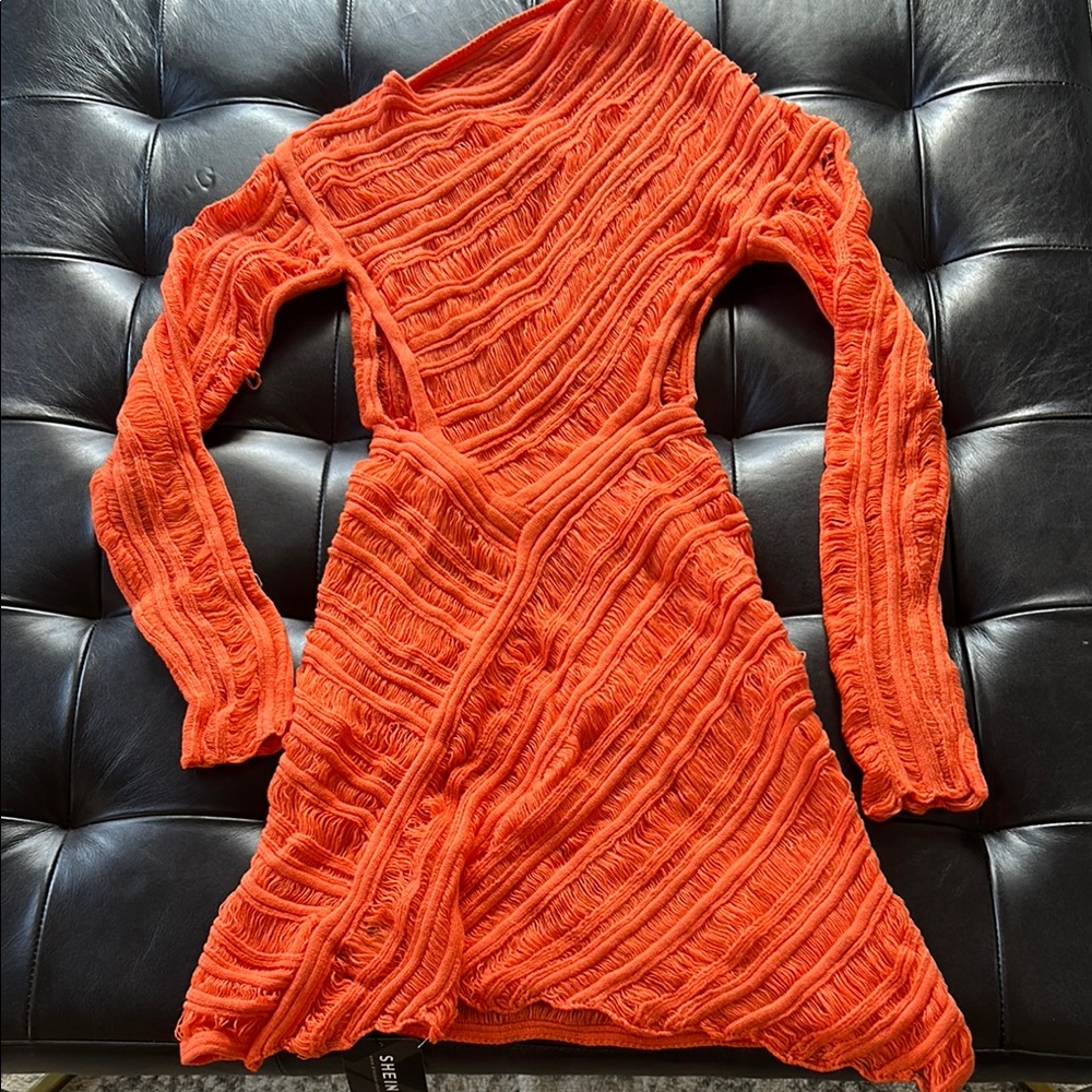 SHEIN Orange Ruched Asymmetrical Bodycon Dress
